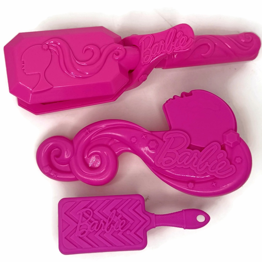 Barbie Lot of 2 Pink Hairbrushes and Flat Iron